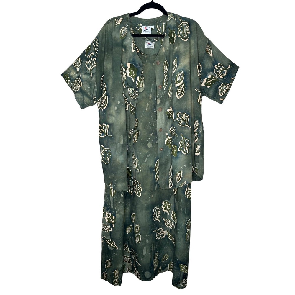 Young Fashion NWT VTG Honolulu Hawaii Leaf Print Dress/Cardigan Size 1 resort
